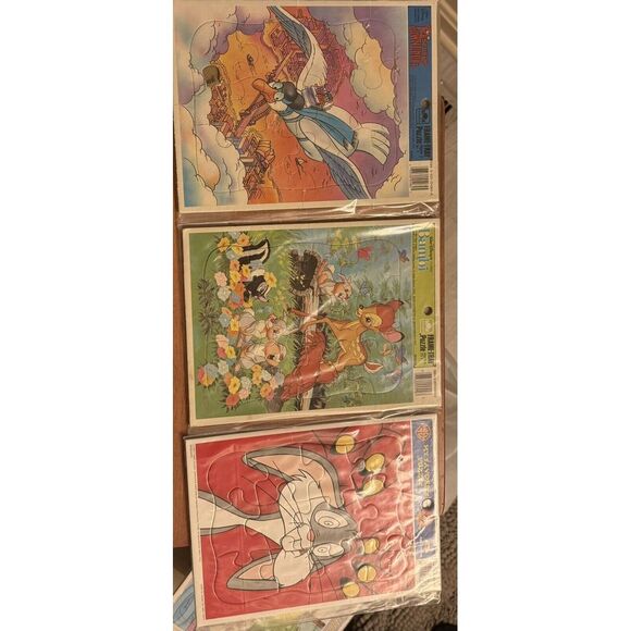 Set Of 3 Vintage Walt Disney & Looney Tunes Tray Puzzles. Bambi, Rescuers - Picture 2 of 2
